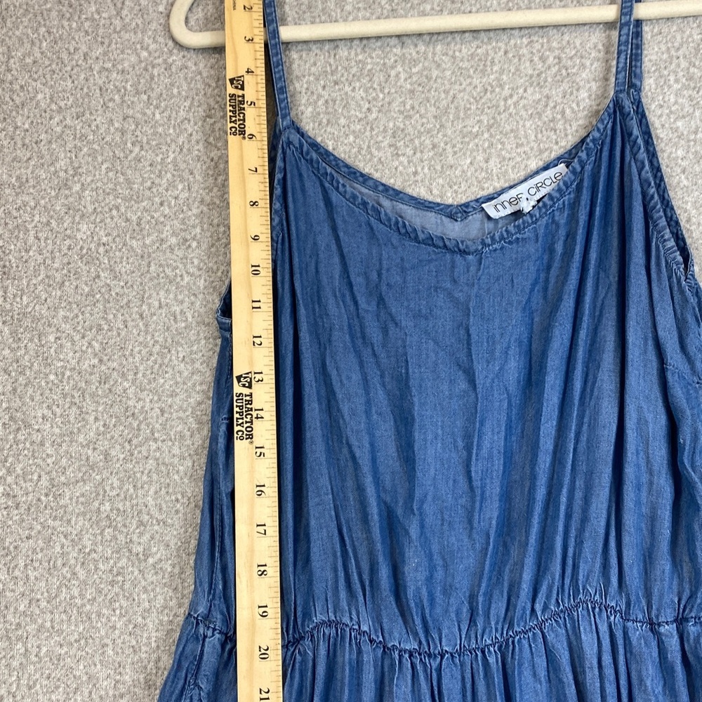 Inner Circle chambray denim maxi dress L full swing tiered skirt pockets cowgirl - Picture 6 of 10